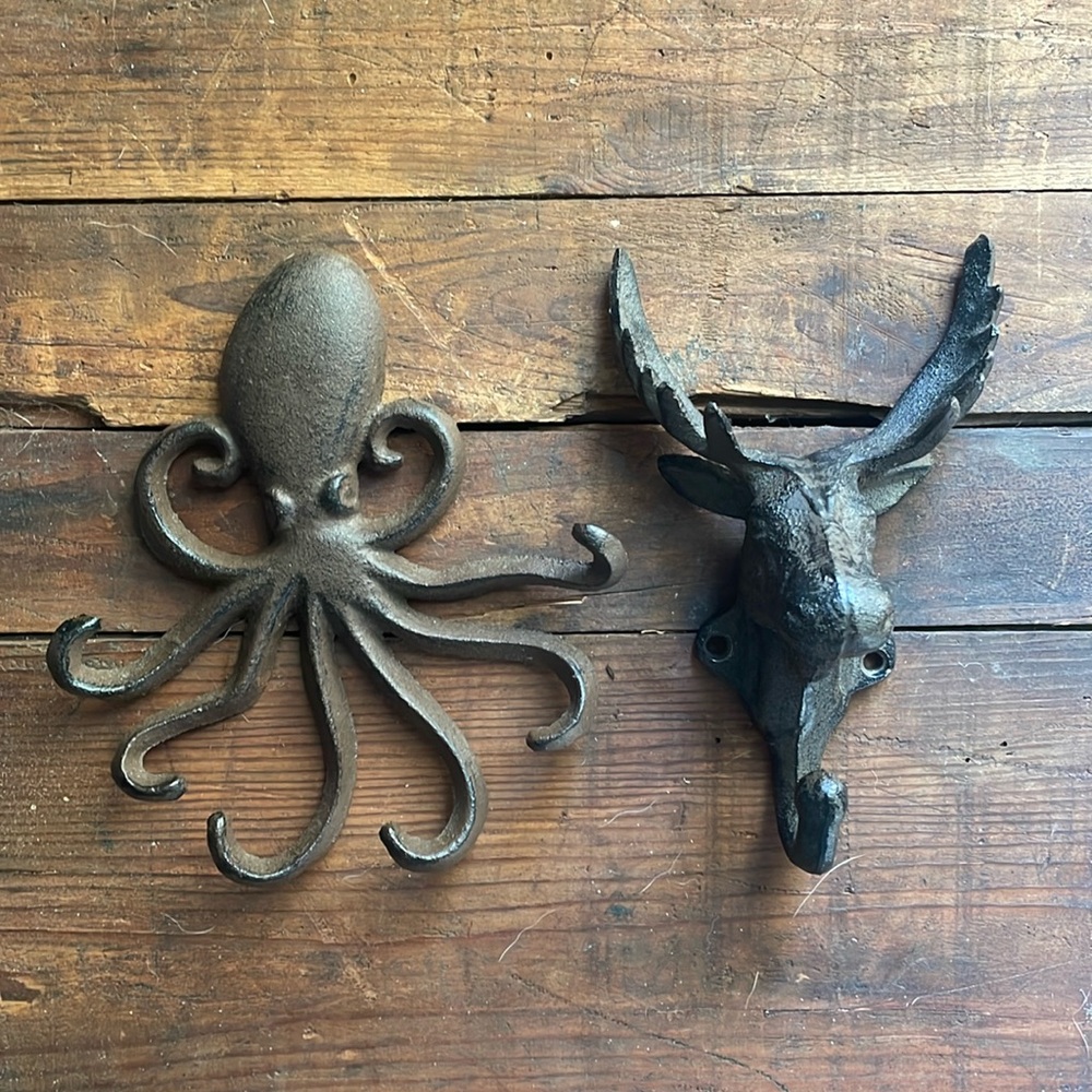 Octopus and Moose Cast Iron Hooks Bundle